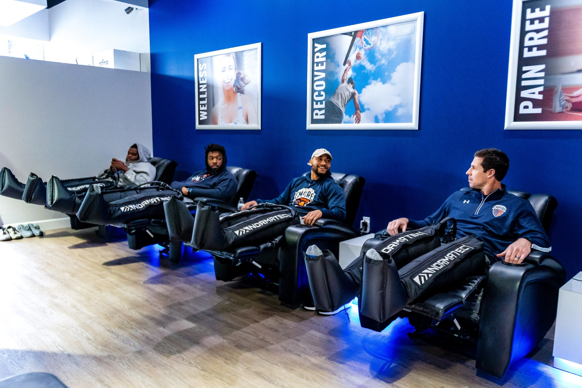Pro-athlete-grade compression therapy lounge at iCRYO Clemson