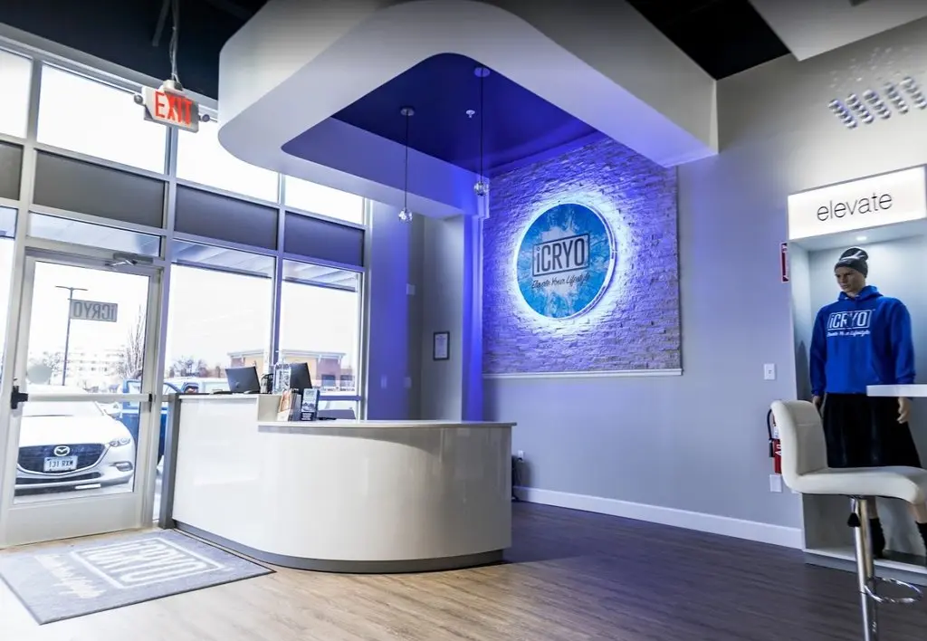 iCRYO Clemson interior showing modern reception area with illuminated logo